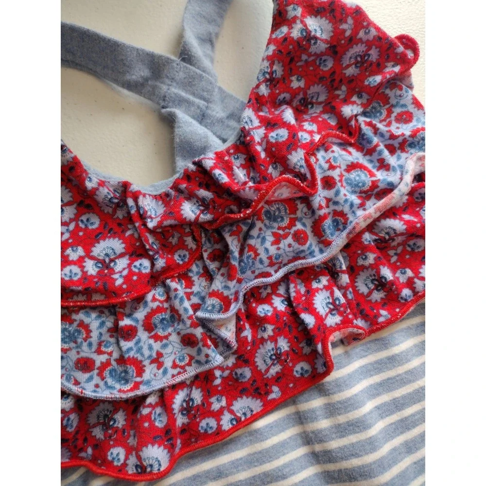Jona Michelle Girls 3T Floral‎ Striped Ruffle Sundress Blue Red